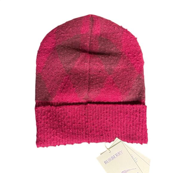 Burberry NWT Intarsia-Knit Logo Argyle Checked Beanie in Plum - Picture 2 of 10